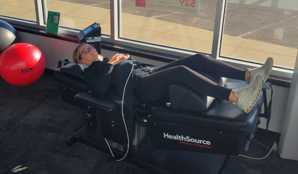A patient receiving Spinal Decompression Therapy at HealthSource of Mankato.