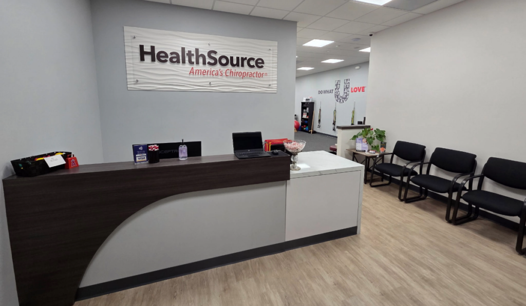 Front desk and reception area at HealthSource of Anaheim.