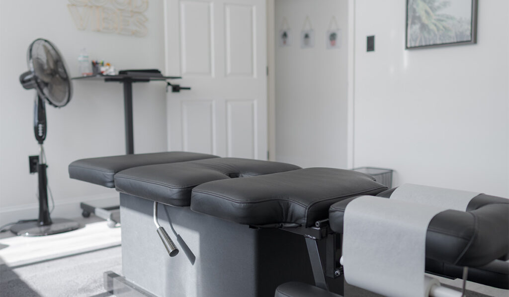 Chiropractic treatment room at HealthSource of Decatur.
