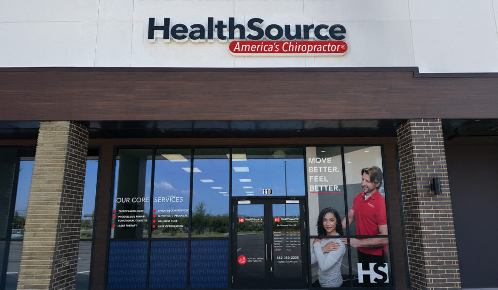 The exterior entrance to the HealthSource of Burleson clinic.