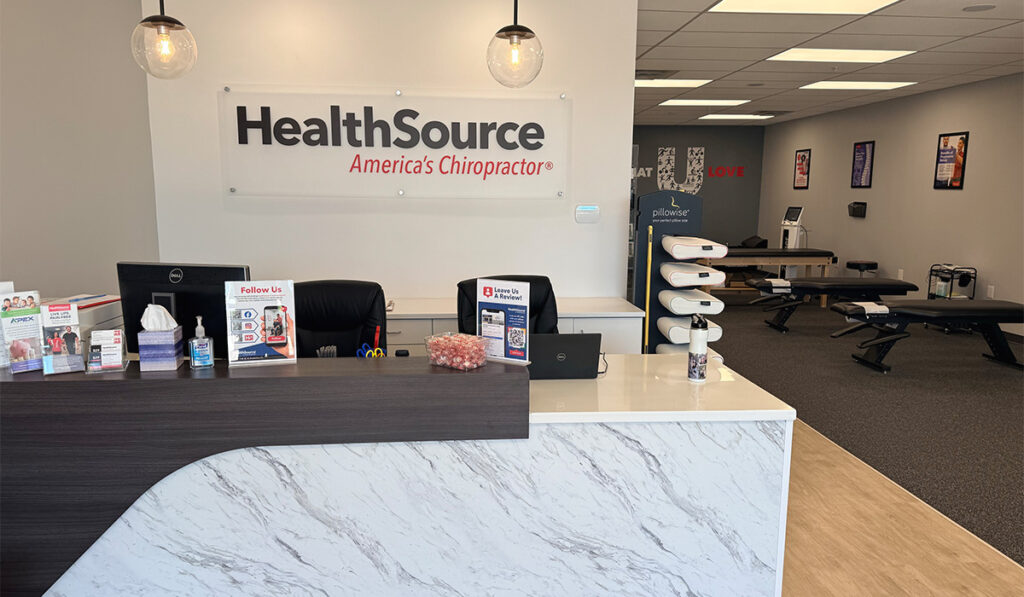 Front desk and reception area at a HealthSource clinic.